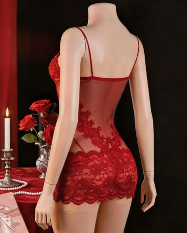 Sheer Floral Lace V-Neck Mini Nightgown