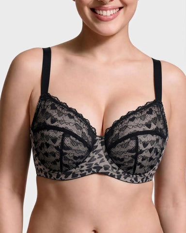 Leopard Heart Lace Plus Size Minimizer Bra