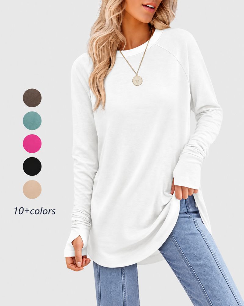 Long Sleeve Thumbhole Tunic Top with Curved Hem