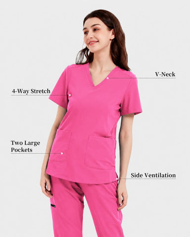 Stretch V-Neck 2-Pocket Uniform Costume Top
