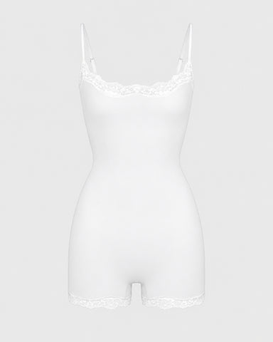 Lace-Trim Sculpting Playsuit in Solid & Animal Prints