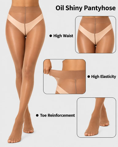 High-Waist Shiny Sheer Silky Pantyhose