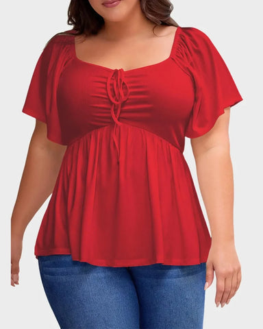 Sweetheart Ruched Peplum Ribbed Blouse