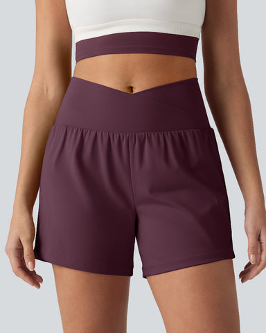 High-Waisted Yoga Shorts Set with Pockets