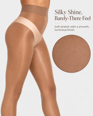 High-Waist Shiny Sheer Silky Pantyhose