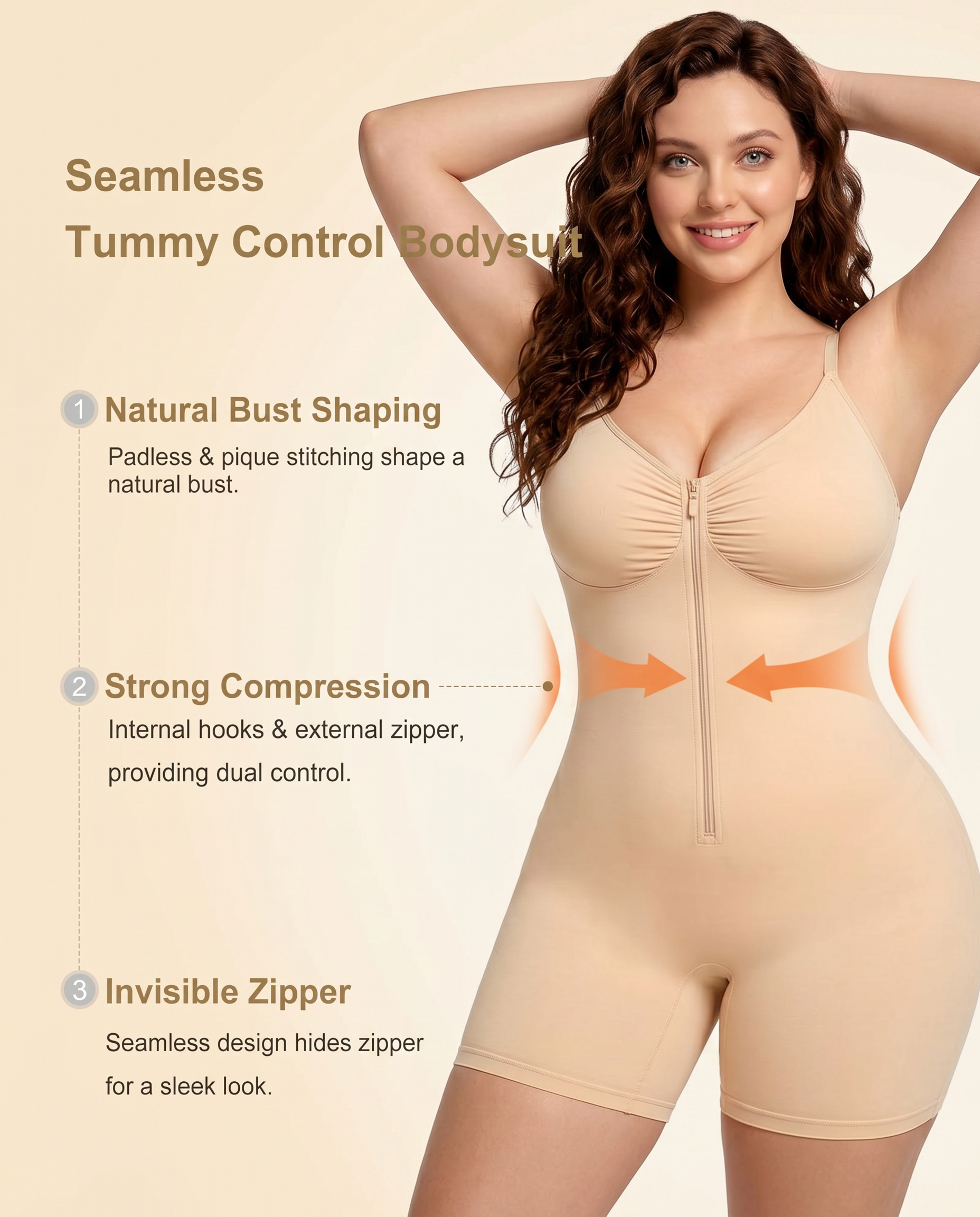 Women's Tummy Control Zip Front Bodysuit