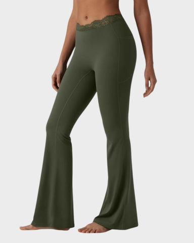 V-Waist Lace Flare Leggings with Pockets