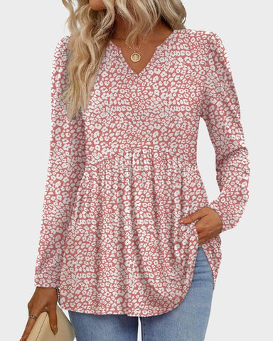 V-Neck Long Sleeve Babydoll Peplum Top