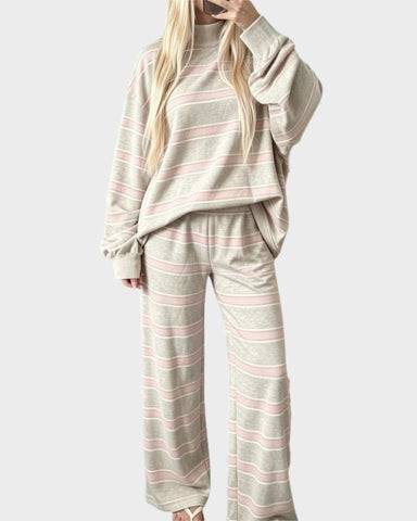 Striped Oversized Pullover & Wide-Leg Pants Set