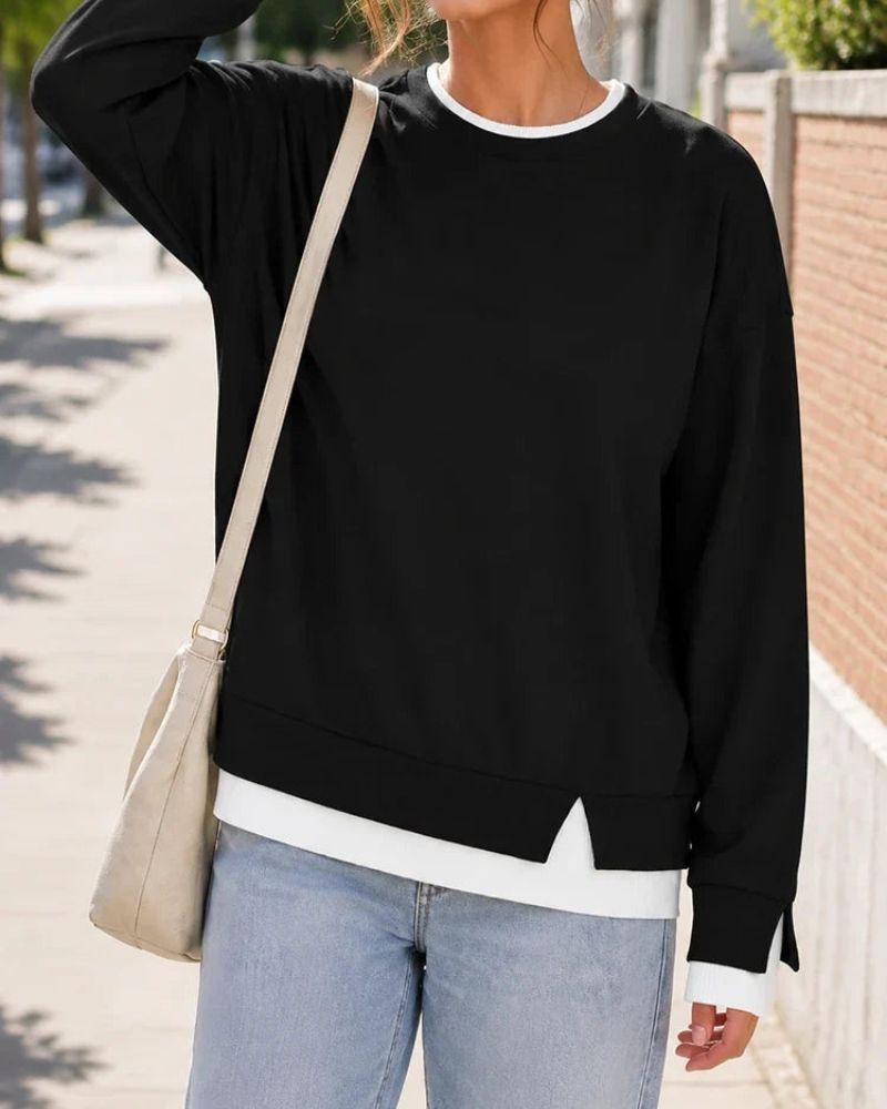 Faux-Layered Oversized Crewneck Sweatshirt