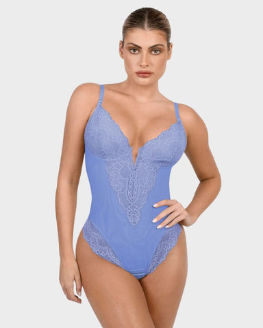 Deep-V Lace Tummy Control Shaping Bodysuit