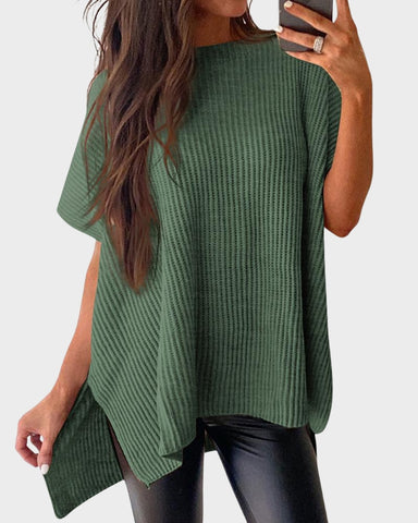 Relaxed Oversized Puff-Sleeve Knit Pullover Top