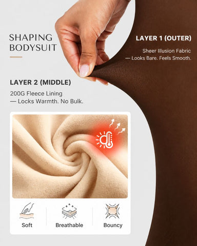 Fleece-Lined Sheer-Effect Tummy Control Tights Bodysuit
