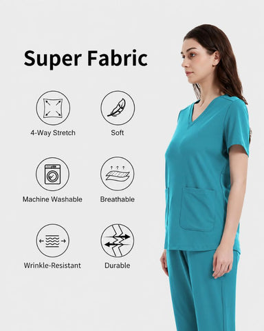 Stretch V-Neck 2-Pocket Uniform Costume Top