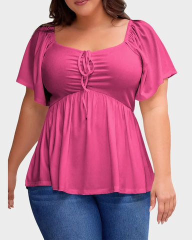 Sweetheart Ruched Peplum Ribbed Blouse