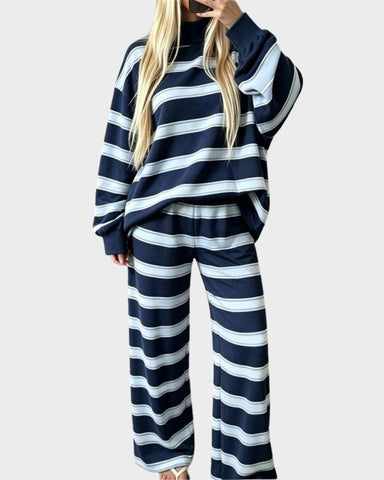Striped Oversized Pullover & Wide-Leg Pants Set