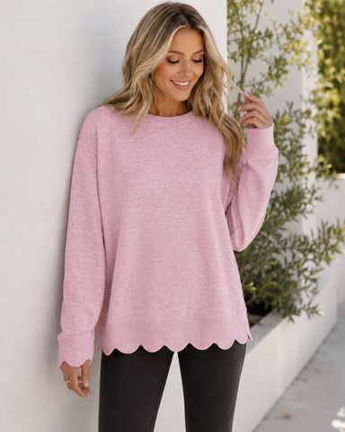 Scallop Hem Oversized Crewneck Sweatshirt