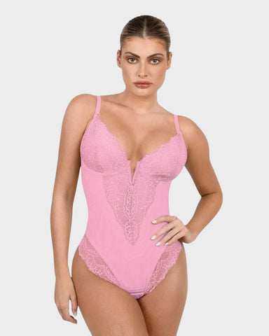 Deep-V Lace Tummy Control Shaping Bodysuit