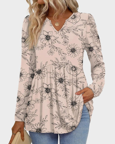 V-Neck Long Sleeve Babydoll Peplum Top