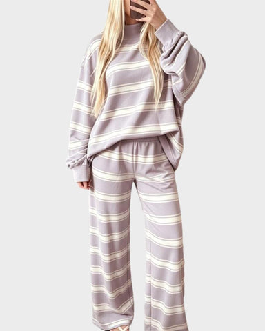 Striped Oversized Pullover & Wide-Leg Pants Set