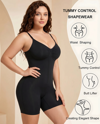 Women's High Elastic Zipper Adjustable Straps Breathable Mesh Design Tummy Control Body Shaper