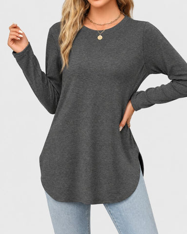 Long Sleeve Thumbhole Tunic Top with Curved Hem
