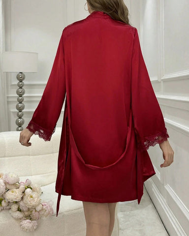 Satin Deep V Lingerie Set – Sexy Nightdress with Robe
