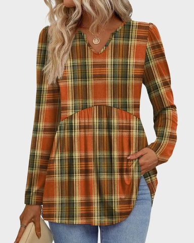 V-Neck Long Sleeve Babydoll Peplum Top