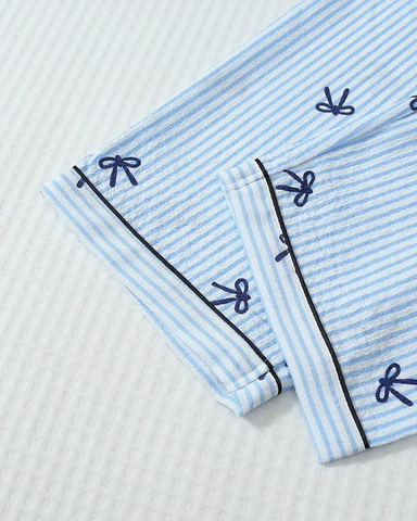 Striped Bow Print Long Sleeve Pajama Set