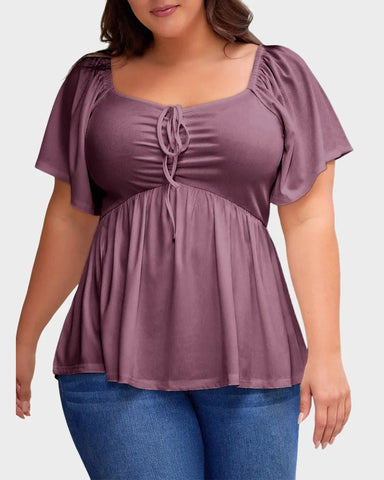Sweetheart Ruched Peplum Ribbed Blouse