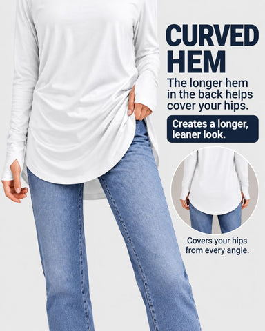 Long Sleeve Thumbhole Tunic Top with Curved Hem