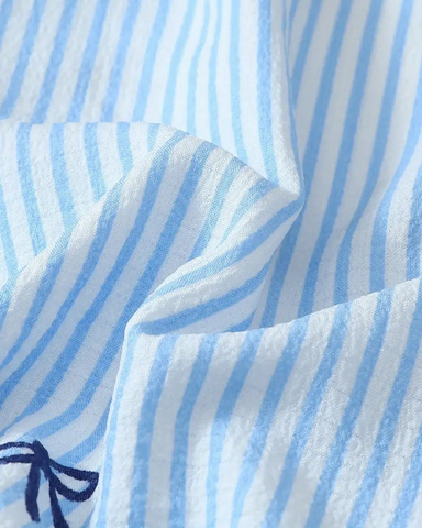 Striped Bow Print Long Sleeve Pajama Set