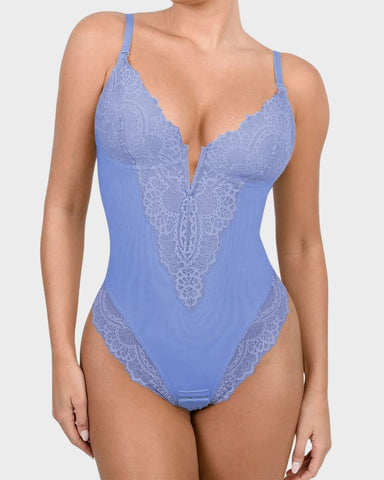 Deep-V Lace Tummy Control Shaping Bodysuit