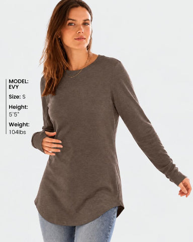 Long Sleeve Thumbhole Tunic Top with Curved Hem