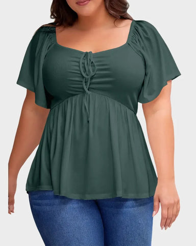 Sweetheart Ruched Peplum Ribbed Blouse