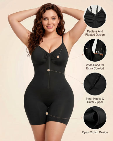 Women's High Elastic Zipper Adjustable Straps Breathable Mesh Design Tummy Control Body Shaper