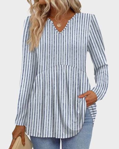 V-Neck Long Sleeve Babydoll Peplum Top