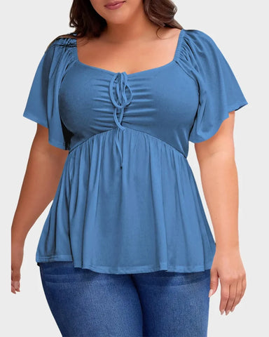 Sweetheart Ruched Peplum Ribbed Blouse