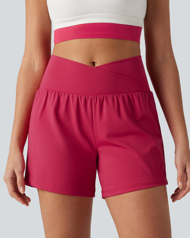 High-Waisted Yoga Shorts Set with Pockets