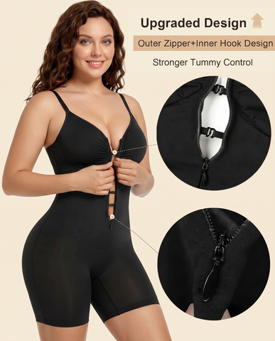 Women's High Elastic Zipper Adjustable Straps Breathable Mesh Design Tummy Control Body Shaper