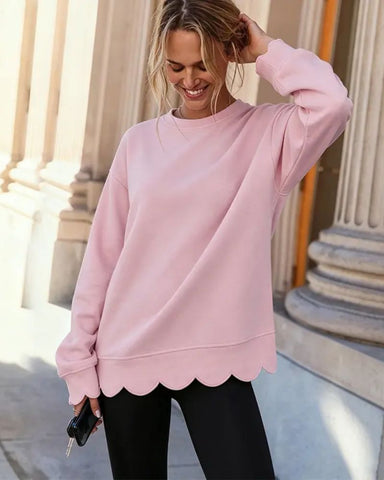 Scallop Hem Oversized Crewneck Sweatshirt