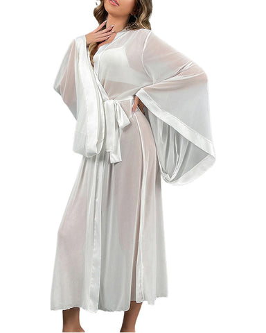 Sexy Mesh Tie-Up Cardigan Bathrobe – Temptation Morning Robe & Nightgown