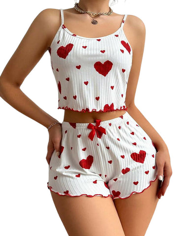 Women's Strawberry Print Camisole And Shorts Pajama Set