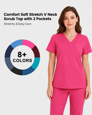 Stretch V-Neck 2-Pocket Uniform Costume Top