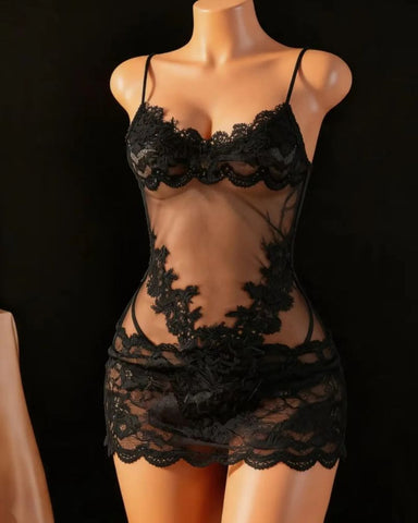 Sheer Floral Lace V-Neck Mini Nightgown