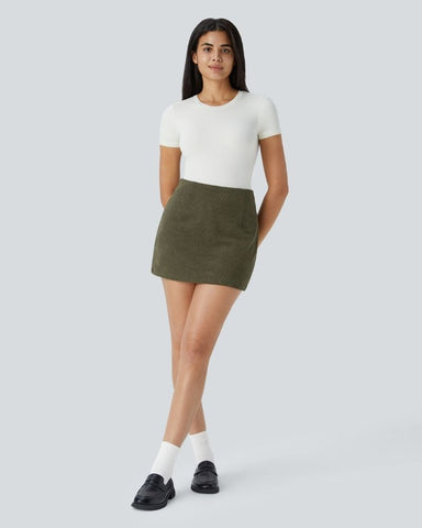 High-Waist 2-in-1 Corduroy A-Line Mini Skirt