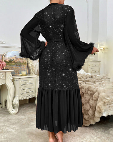 Long-Sleeved Fluffy Sequined Nightdress for Home & Sleep
