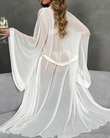 Sexy Mesh Tie-Up Cardigan Bathrobe – Temptation Morning Robe & Nightgown