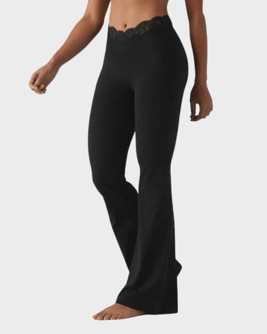 V-Waist Lace Flare Leggings with Pockets