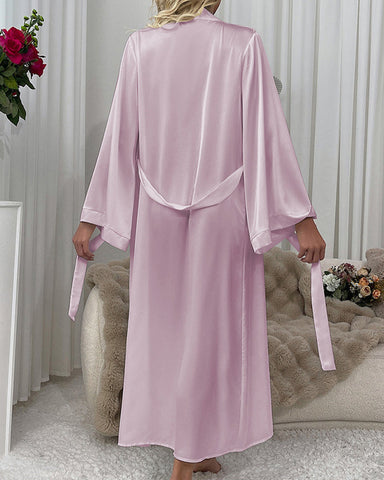 Sexy Long Silk Long-Sleeve Tie Robe